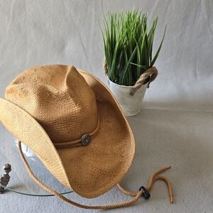 Straw Cowboy Hat with Chin Cord - Natural Tan
